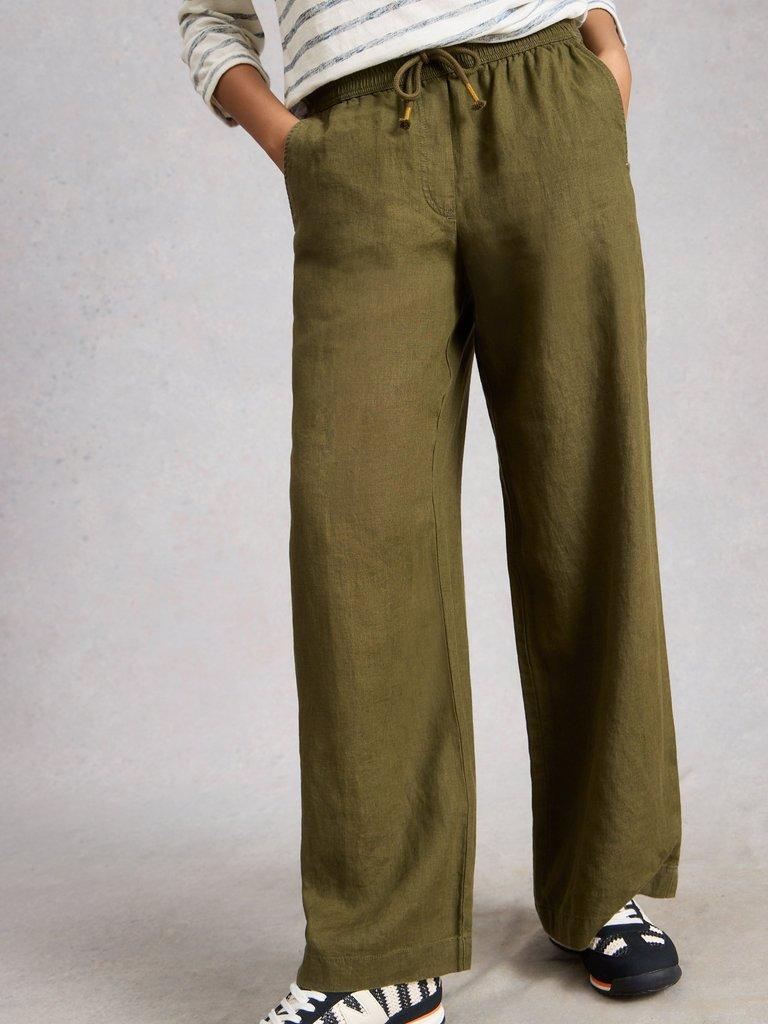 Ally Linen Wide Leg Trouser in KHAKI GRN - LIFESTYLE