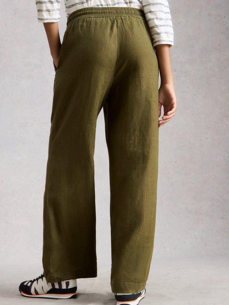 Ally Linen Wide Leg Trouser in KHAKI GRN - MODEL BACK