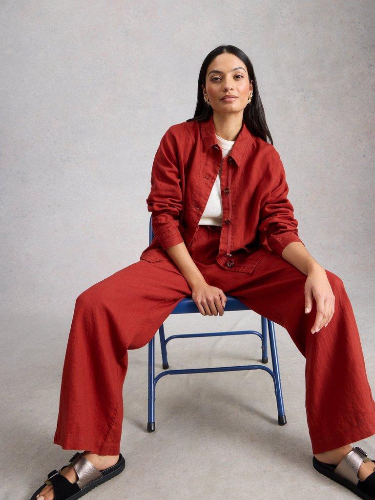 Ally Linen Wide Leg Trouser in MID RED - LIFESTYLE