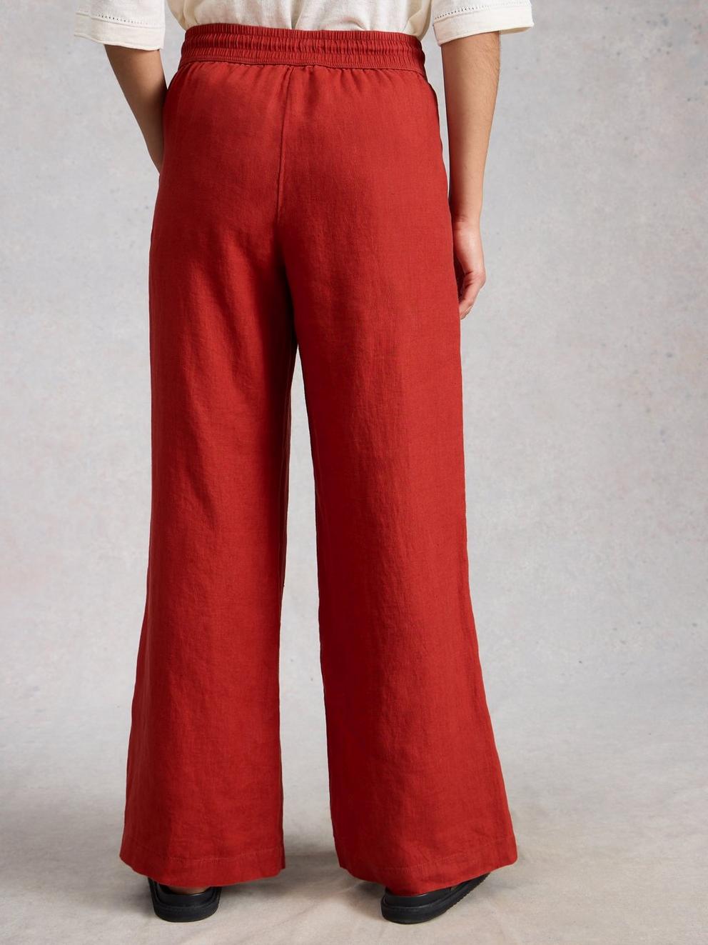 Ally Linen Wide Leg Trouser in MID RED - MODEL BACK