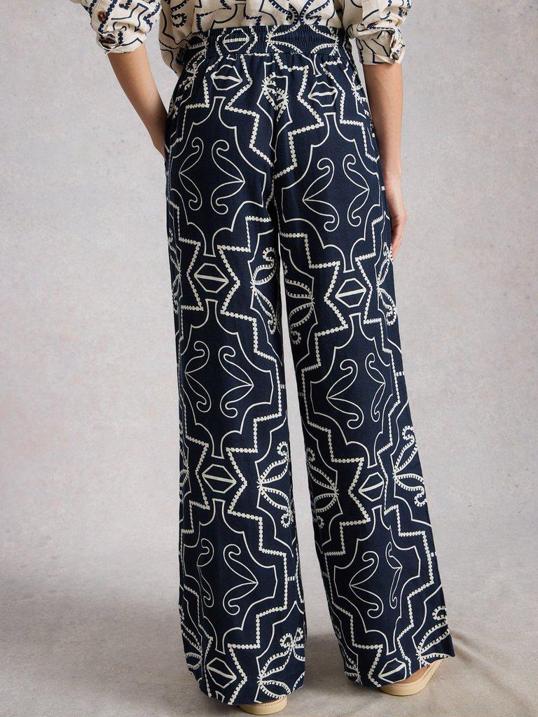 Ally Linen Wide Leg Trouser in NAVY PR - MODEL BACK