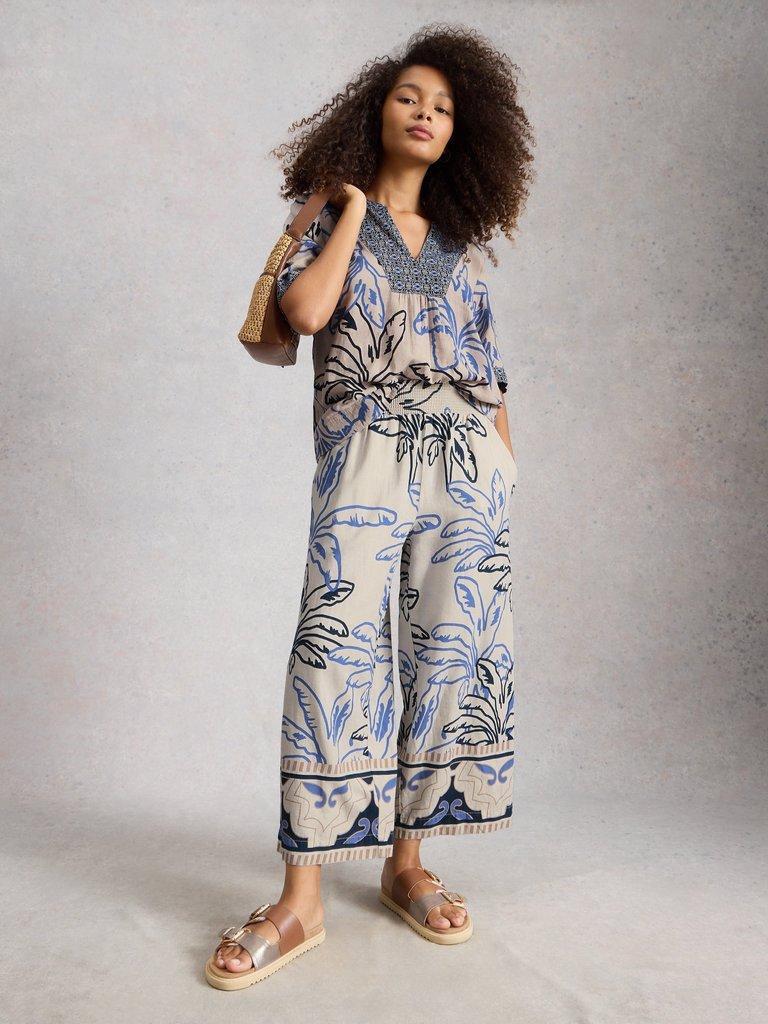 Shelly Linen Crop Blend Culotte in IVORY PR - MODEL FRONT