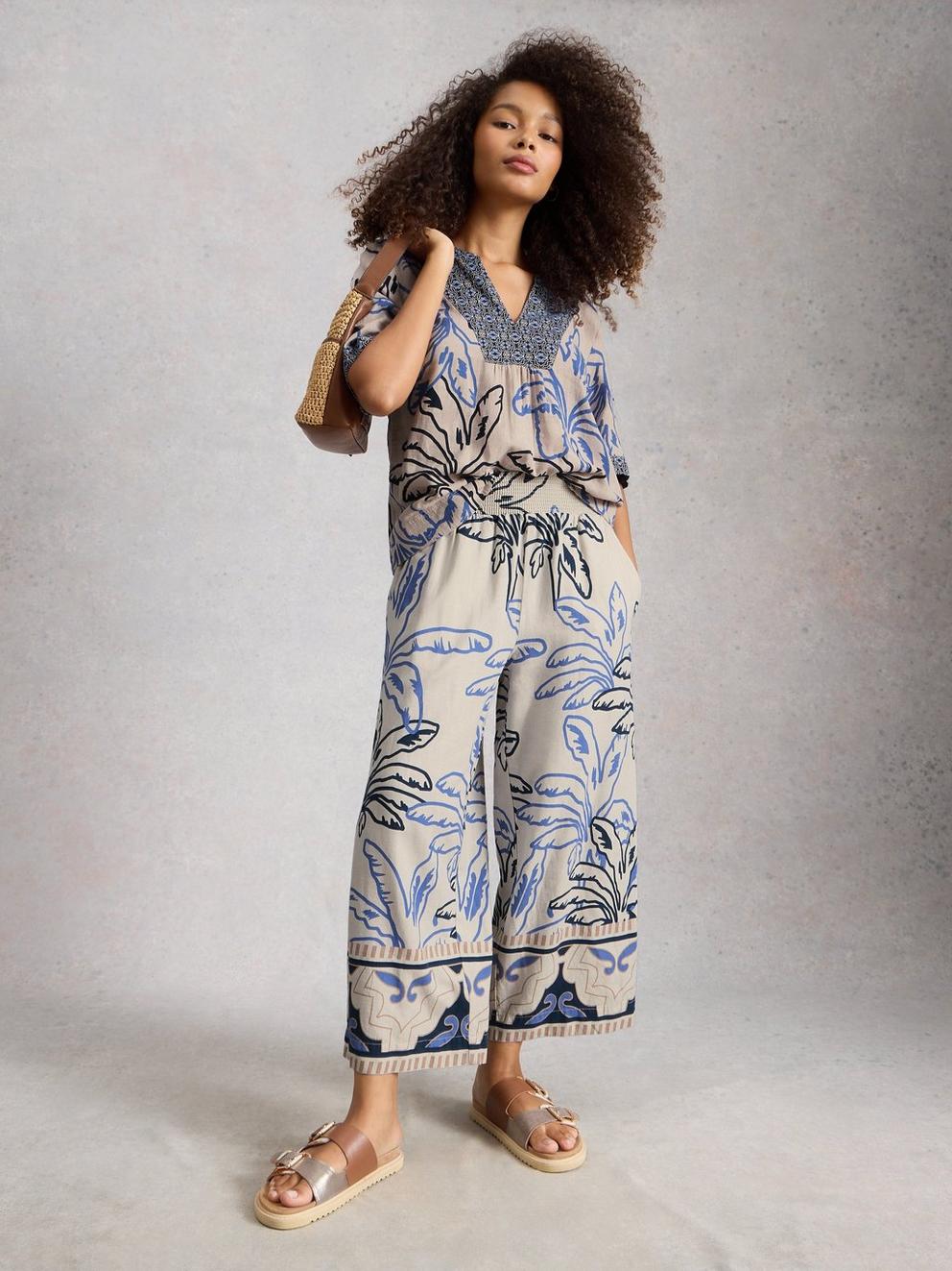 Shelly Linen Crop Blend Culotte in IVORY PR - MODEL FRONT