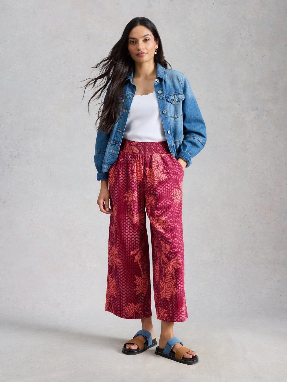 Shelly Linen Crop Blend Culotte in PINK PR - MODEL FRONT