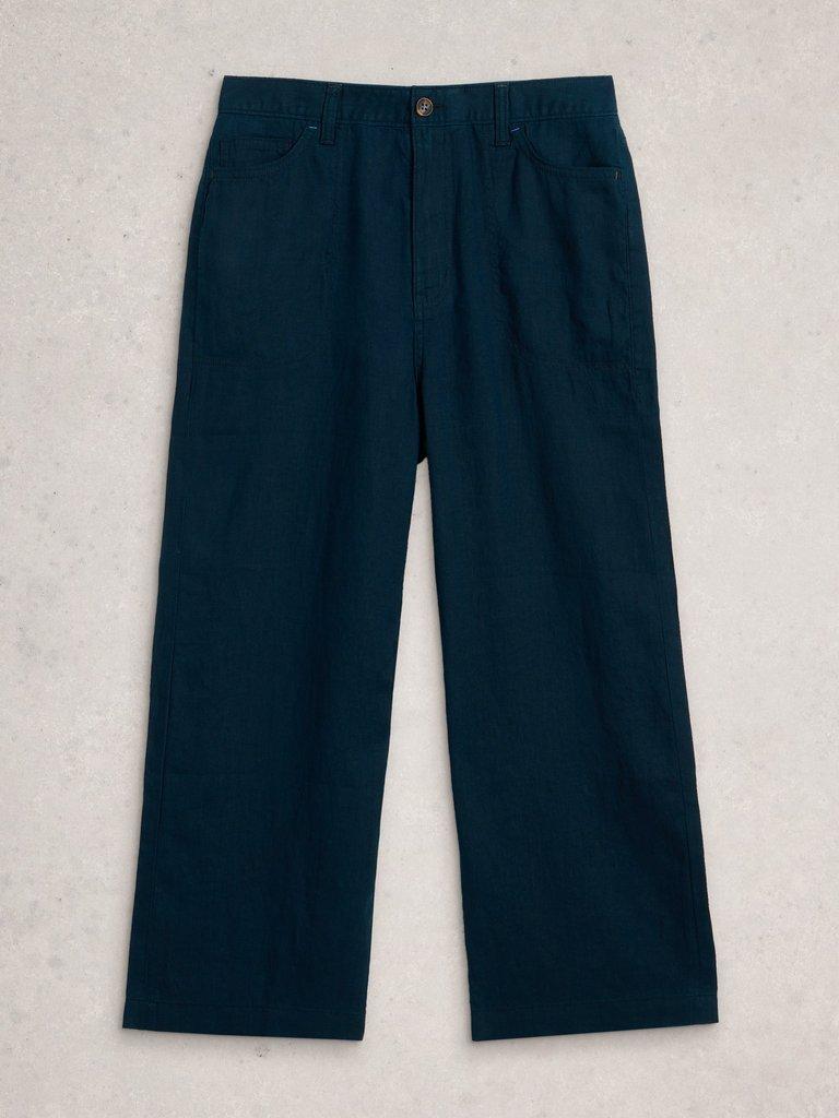 Tia Linen Wide Leg Crop in DARK NAVY - FLAT FRONT