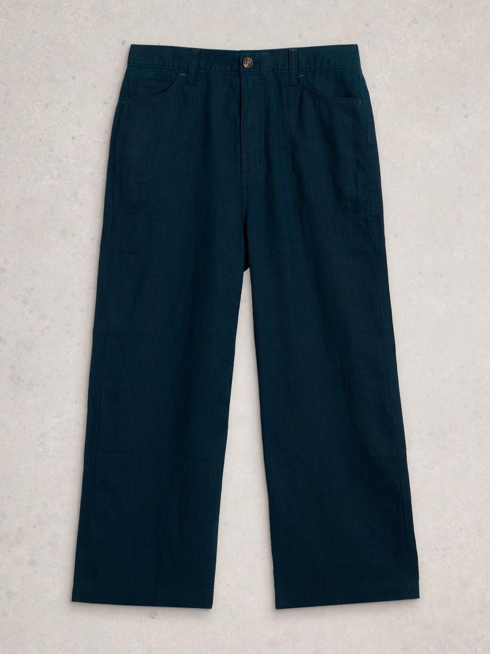 Tia Linen Wide Leg Crop in DARK NAVY - FLAT FRONT