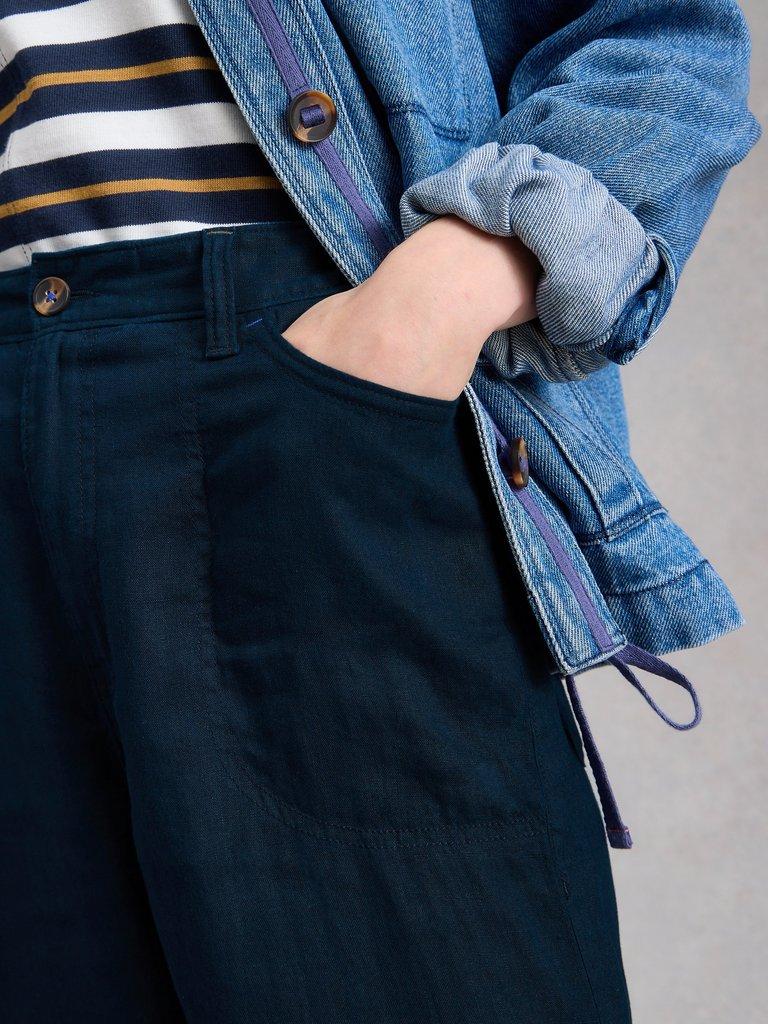 Tia Linen Wide Leg Crop in DARK NAVY - MODEL DETAIL