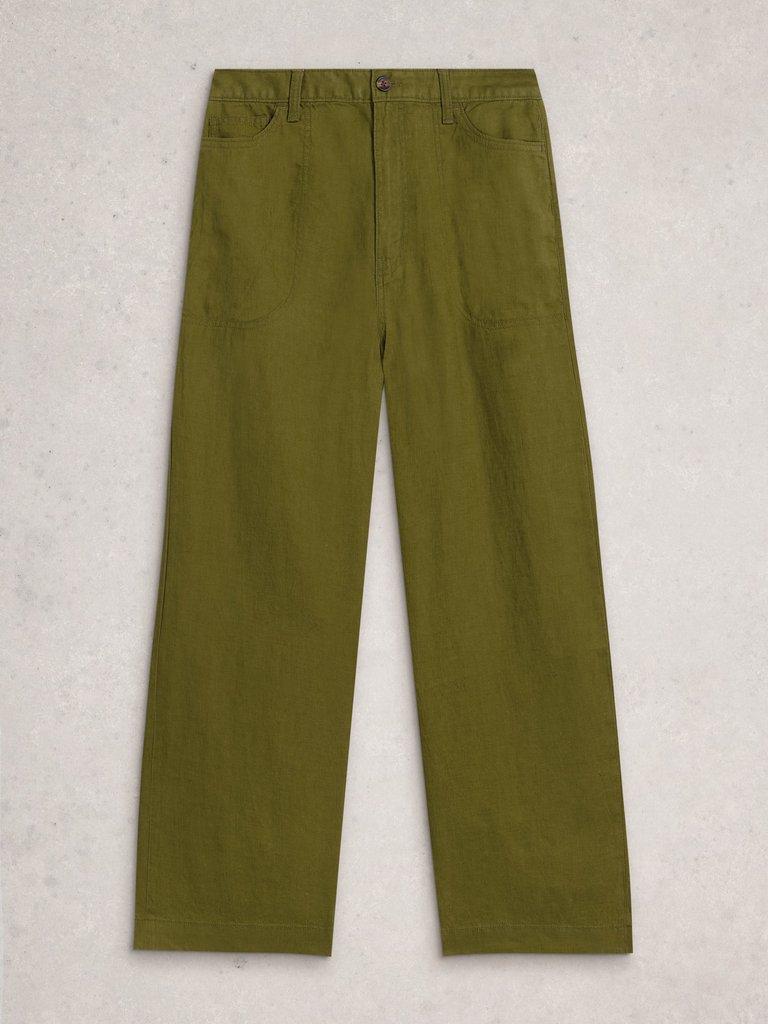 Tia Linen Wide Leg Crop in MID GREEN - FLAT FRONT
