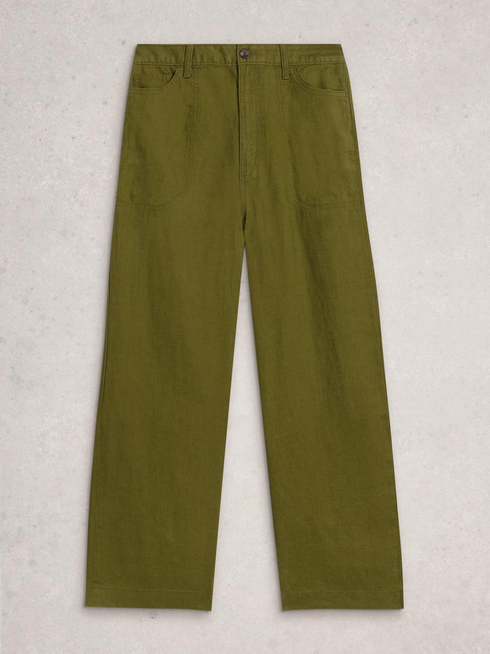 Tia Linen Wide Leg Crop in MID GREEN - FLAT FRONT