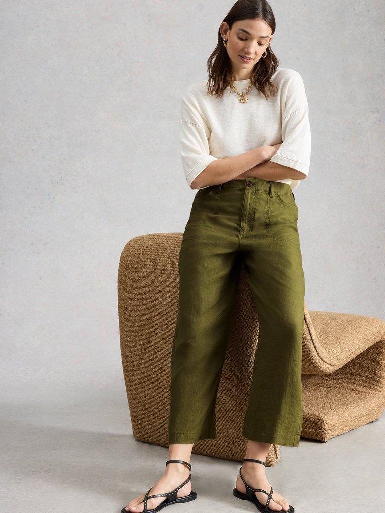 Tia Linen Wide Leg Crop in MID GREEN - LIFESTYLE