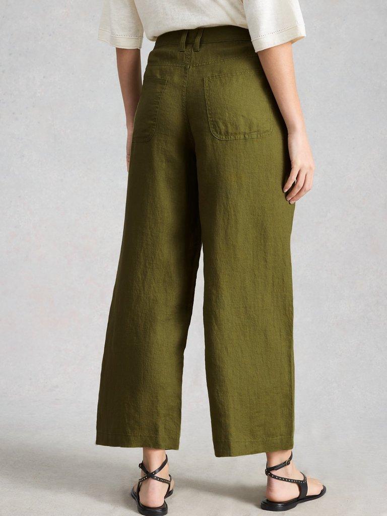 Tia Linen Wide Leg Crop in MID GREEN - MODEL BACK
