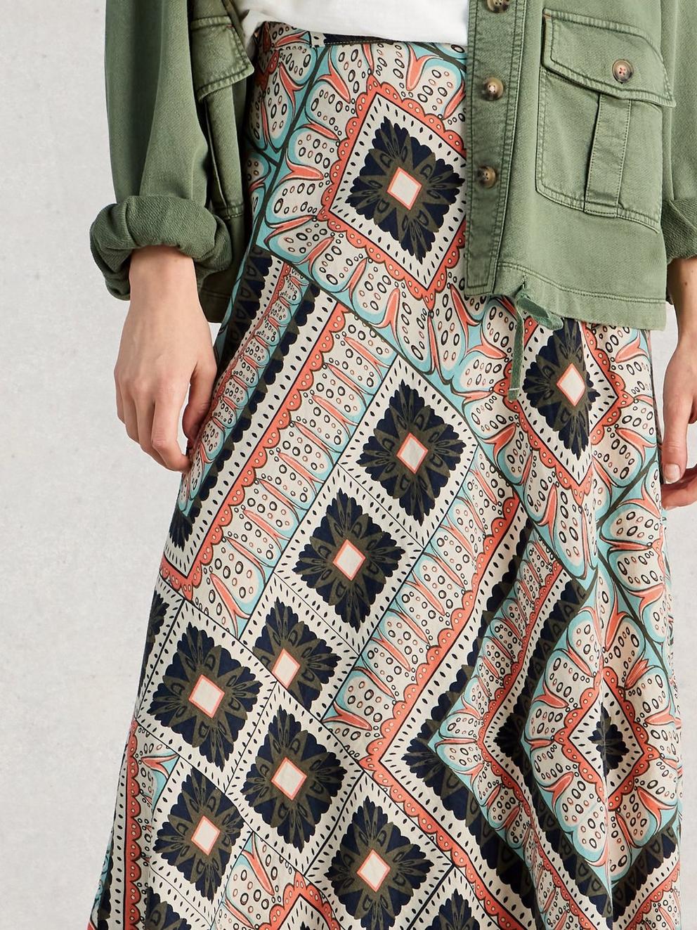 Hope Linen Blend Maxi Skirt in ORANGE MLT - MODEL DETAIL