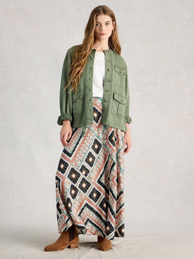 Hope Linen Blend Maxi Skirt in ORANGE MLT - MODEL FRONT