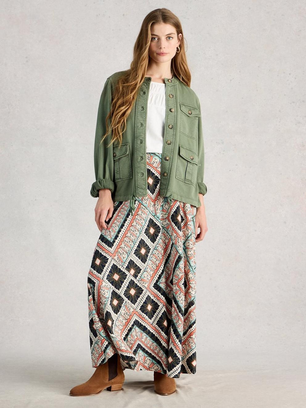 Hope Linen Blend Maxi Skirt in ORANGE MLT - MODEL FRONT