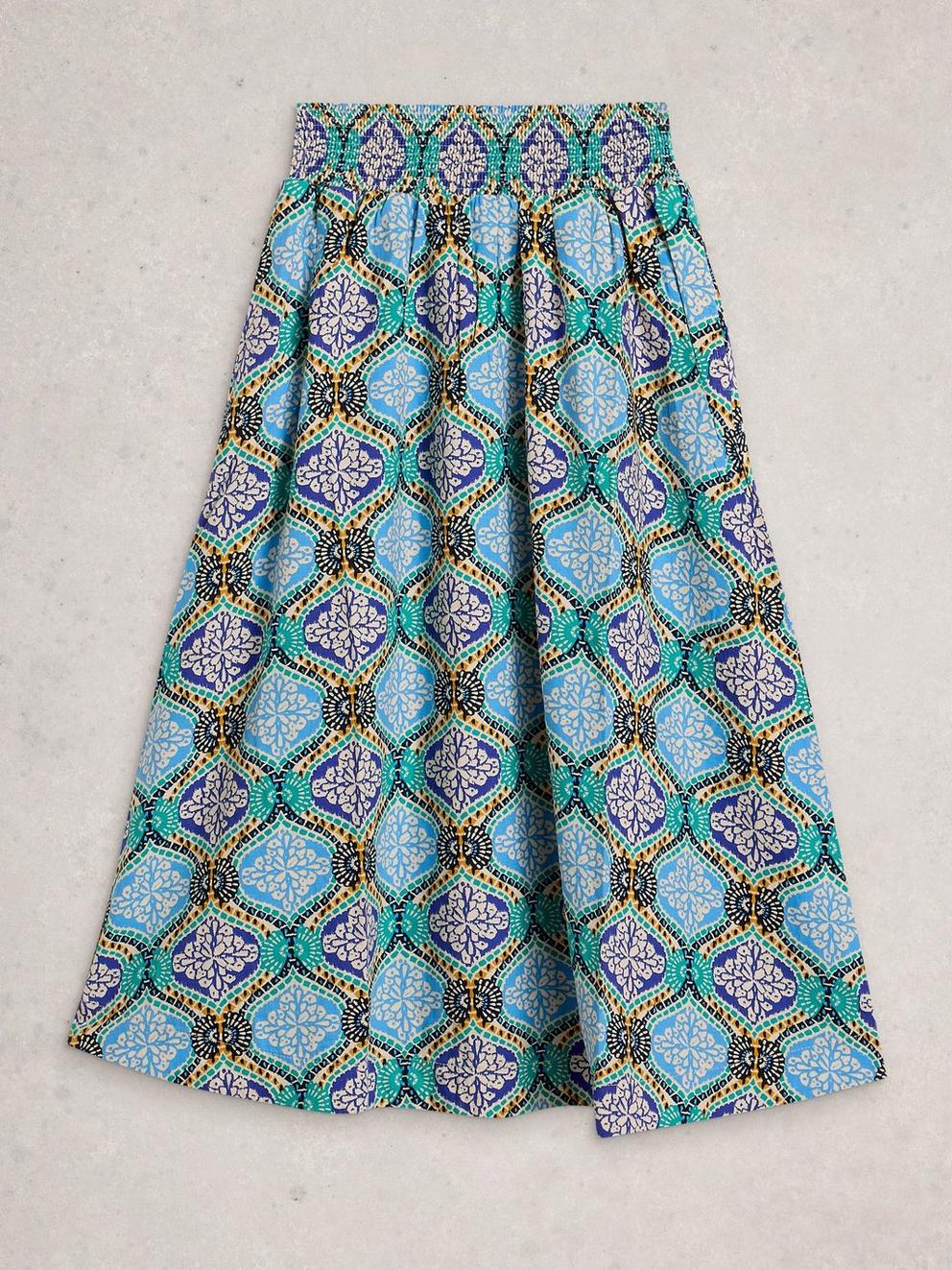 Shelly Linen Blend Midi Skirt in BLUE MLT - FLAT FRONT