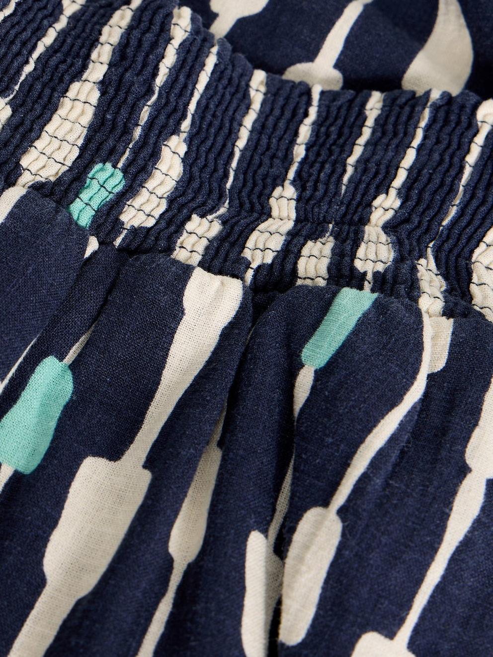 Shelly Linen Blend Midi Skirt in NAVY PR - FLAT DETAIL