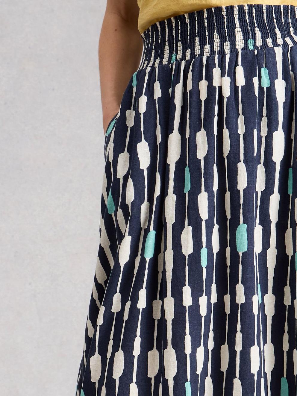 Shelly Linen Blend Midi Skirt in NAVY PR - MODEL DETAIL