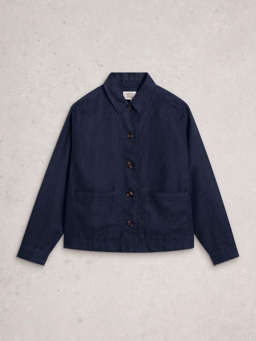 Isabel Linen Jacket in DARK NAVY - FLAT FRONT