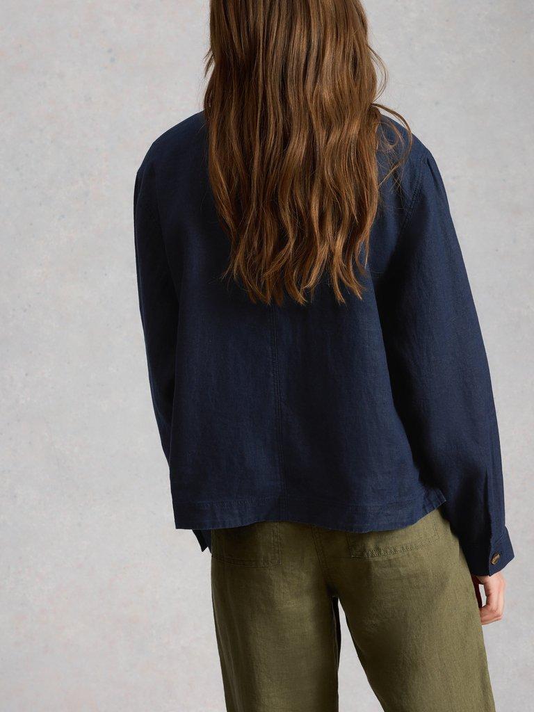 Isabel Linen Jacket in DARK NAVY - MODEL BACK