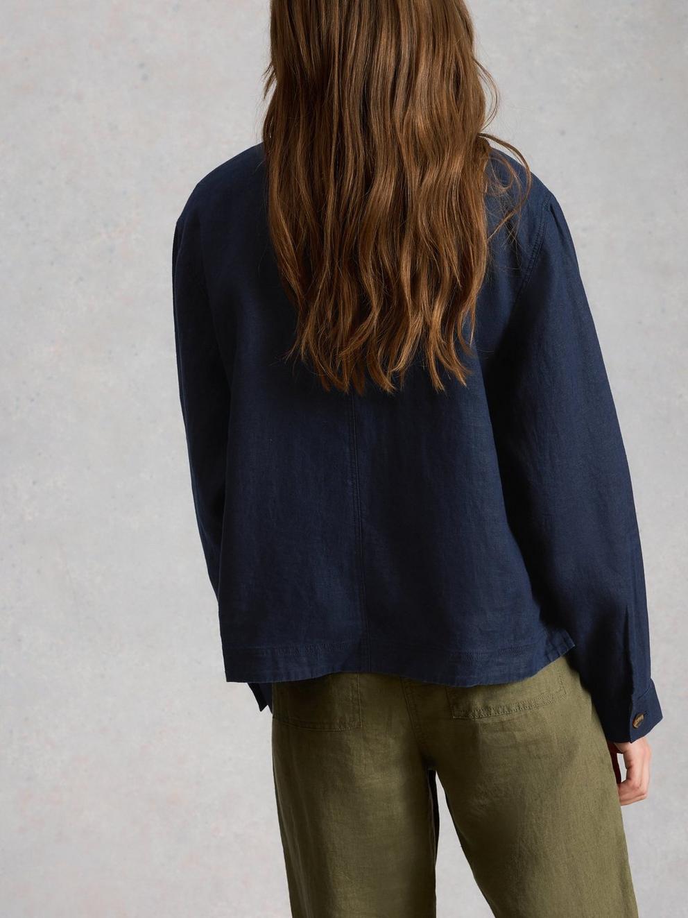 Isabel Linen Jacket in DARK NAVY - MODEL BACK