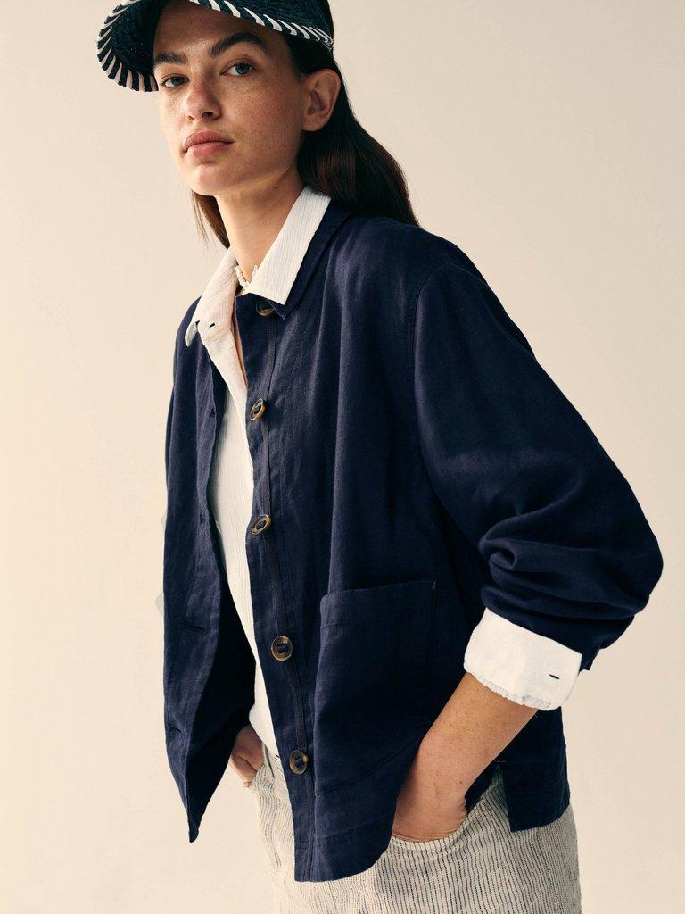 Isabel Linen Jacket in DARK NAVY - MIXED
