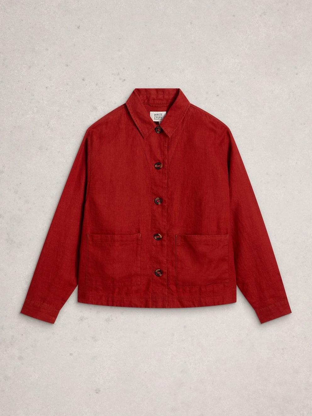 Isabel Linen Jacket in MID RED - FLAT FRONT