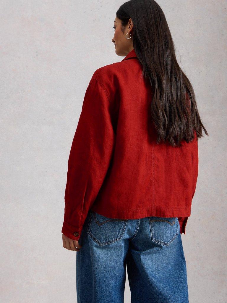 Isabel Linen Jacket in MID RED - MODEL BACK