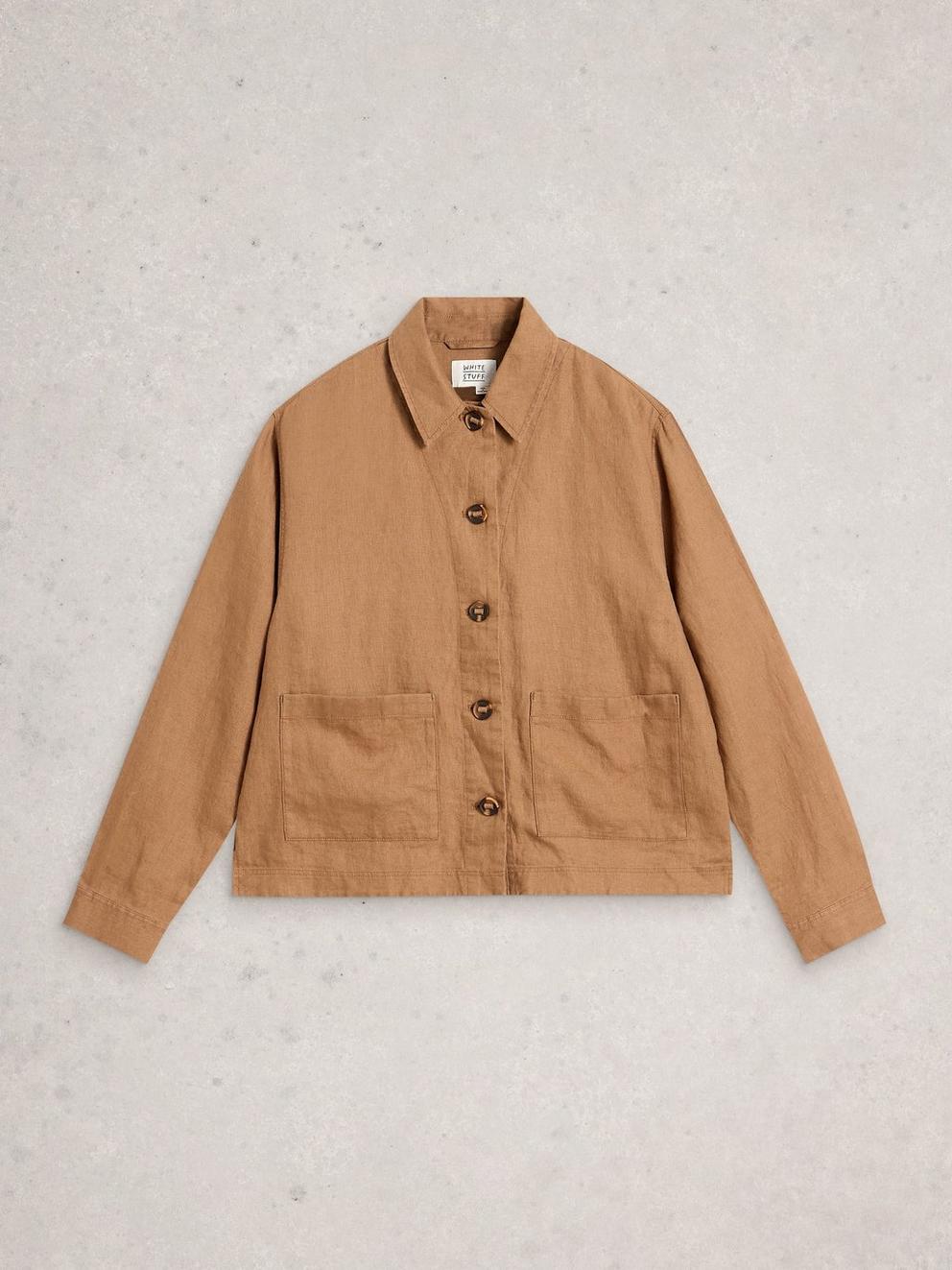 Isabel Linen Jacket in MID TAN - FLAT FRONT