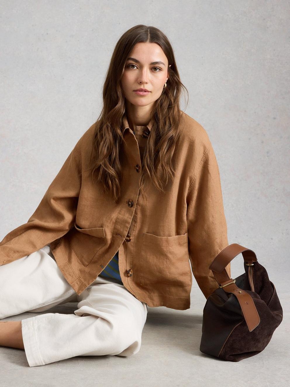 Isabel Linen Jacket in MID TAN - LIFESTYLE
