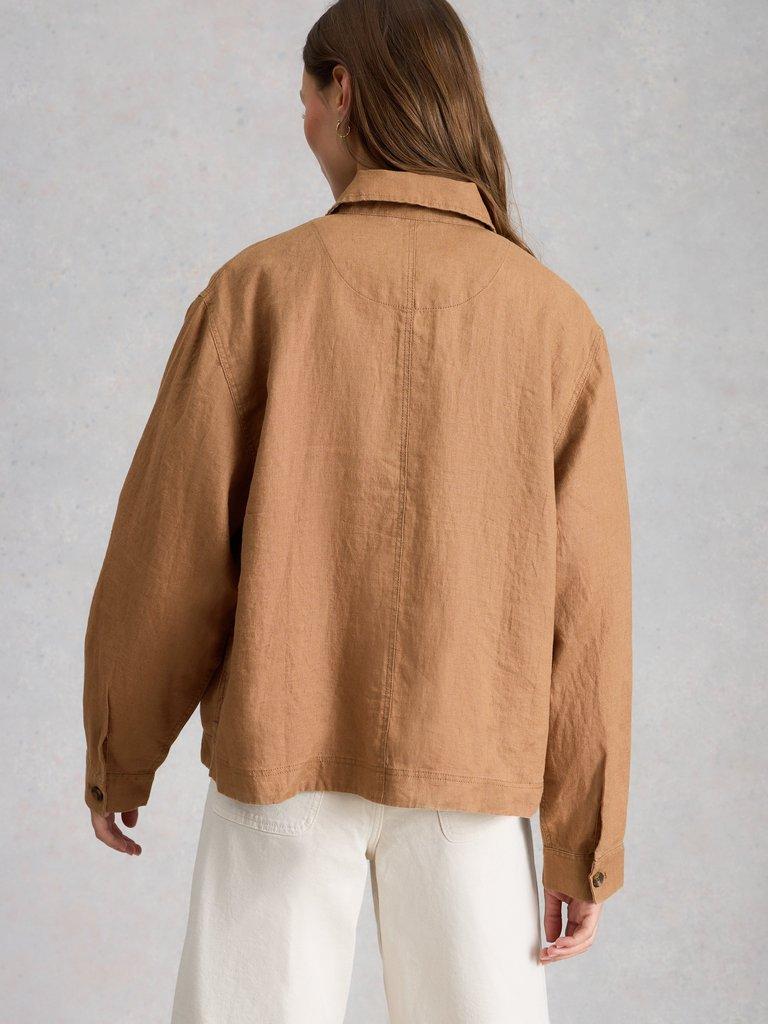 Isabel Linen Jacket in MID TAN - MODEL BACK
