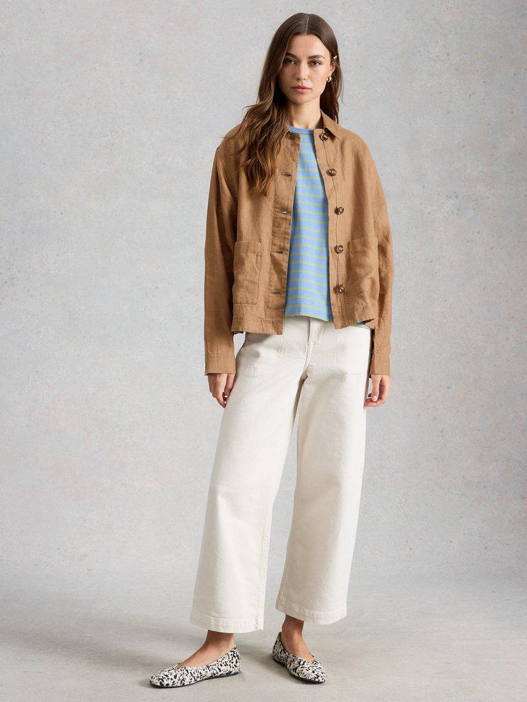 Isabel Linen Jacket in MID TAN - MODEL FRONT