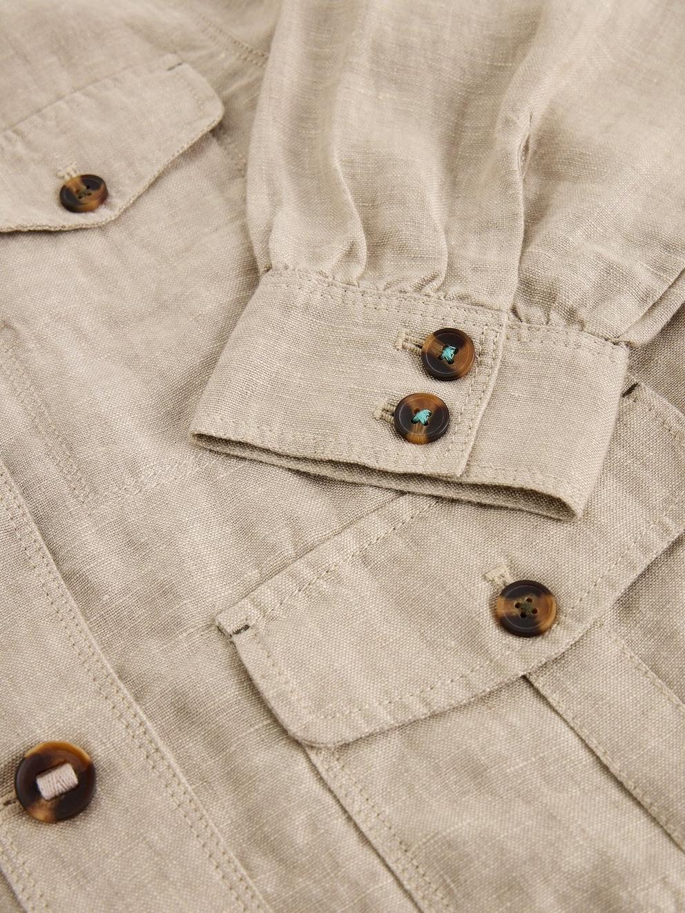 Demi Linen Utility Jacket in LGT NAT - FLAT DETAIL