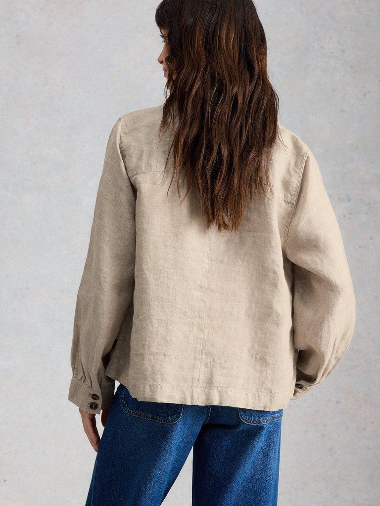 Demi Linen Utility Jacket in LGT NAT - MODEL BACK