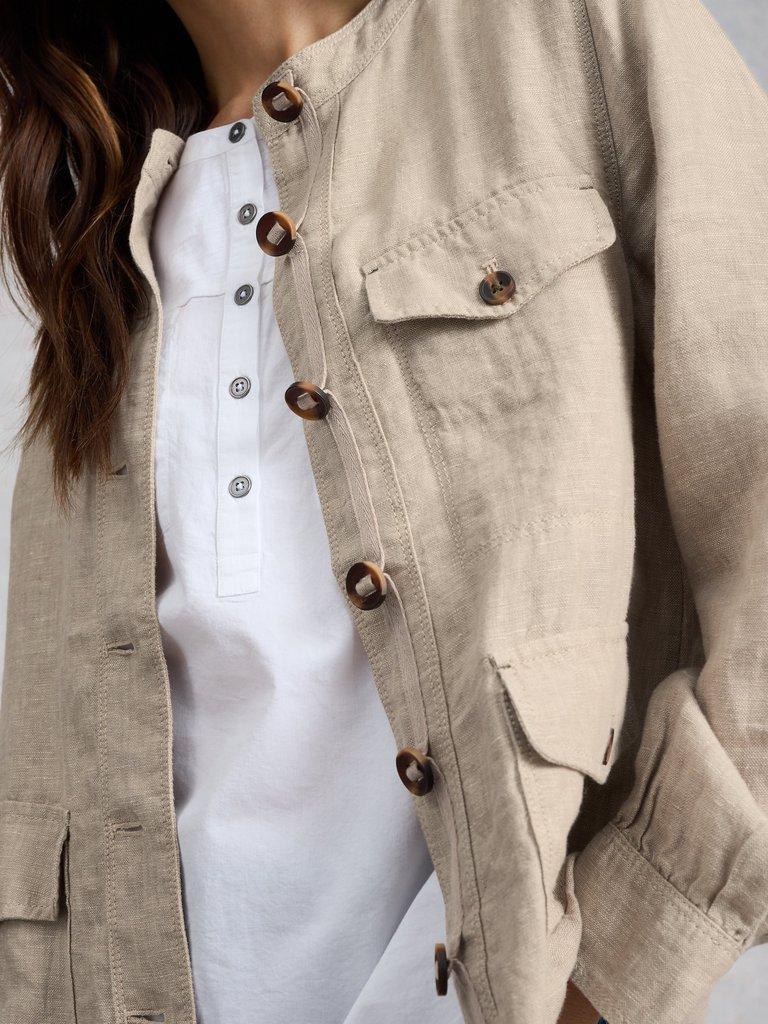 Demi Linen Utility Jacket in LGT NAT - MODEL DETAIL