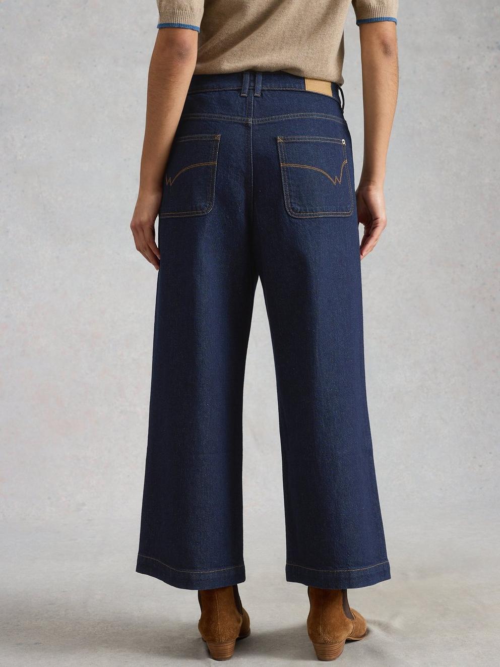 Tia Wide Leg Crop Denim Jeans in DK DENIM - MODEL BACK