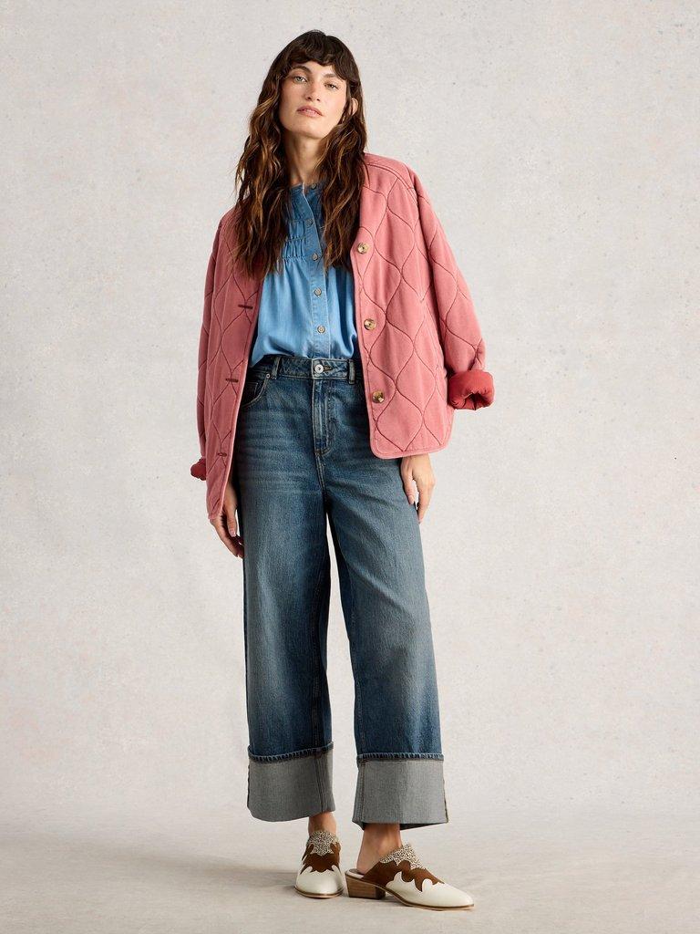 Bailey Straight Turn Up Jean in DK DENIM - MODEL FRONT