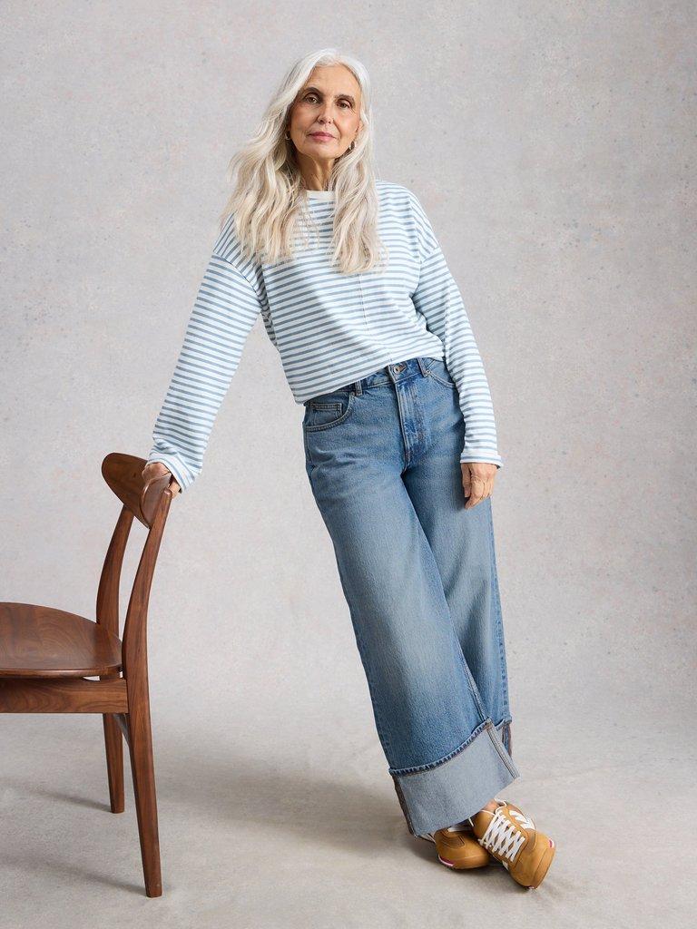 Bailey Straight Turn Up Jean in MID DENIM - LIFESTYLE