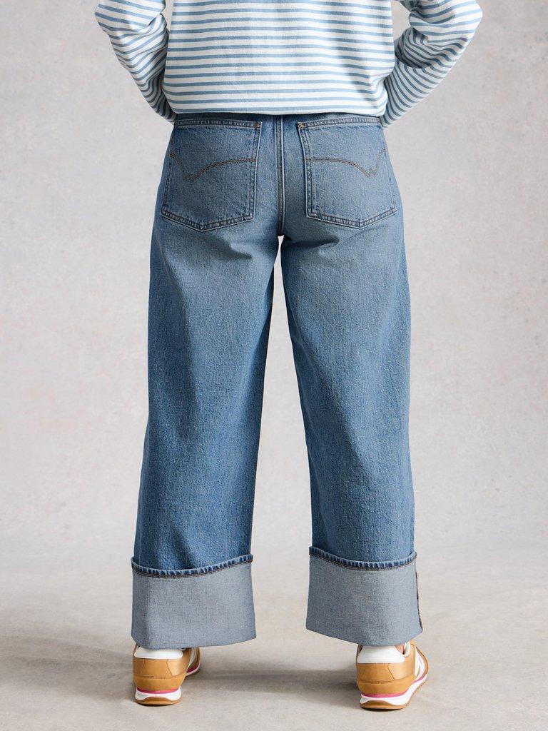 Bailey Straight Turn Up Jean in MID DENIM - MODEL BACK