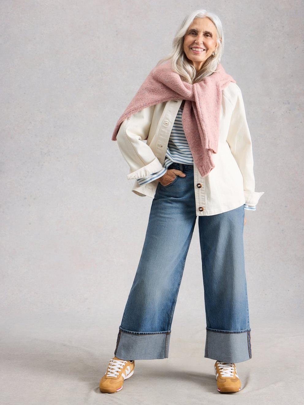 Bailey Straight Turn Up Jean in MID DENIM - MODEL FRONT