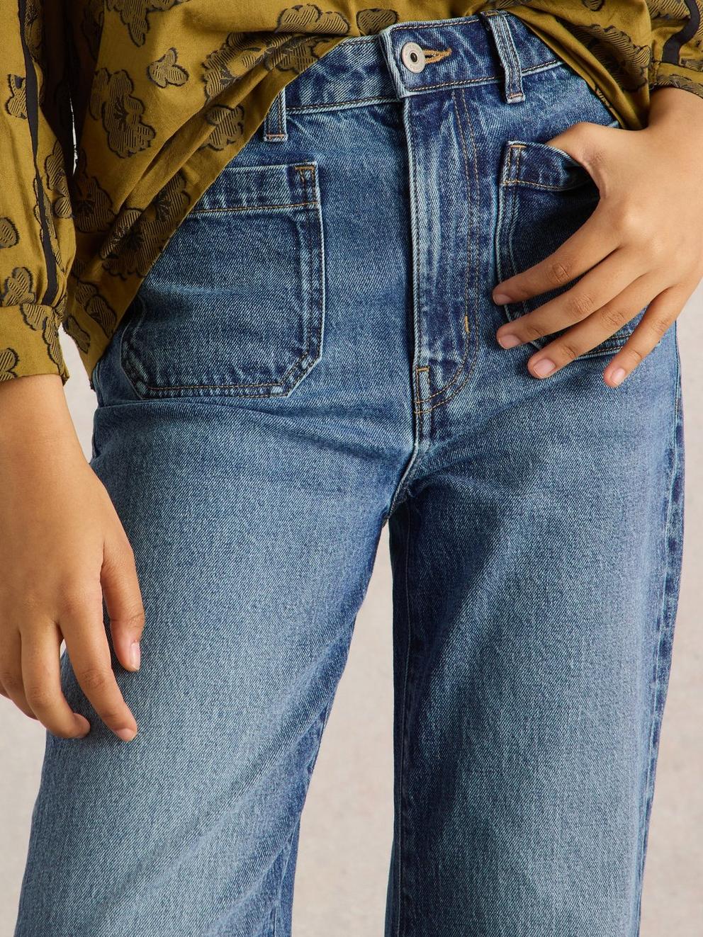 Frankie Flare Jeans in MID DENIM - MODEL DETAIL
