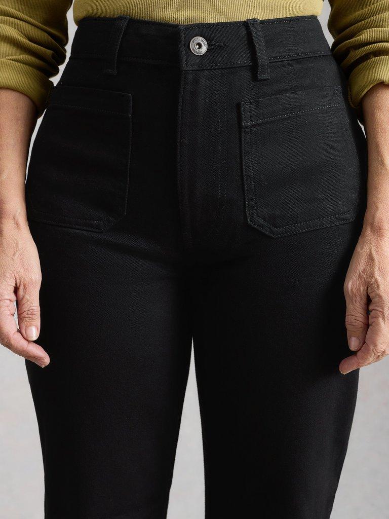 Frankie Flare Jeans in PURE BLK - MODEL DETAIL