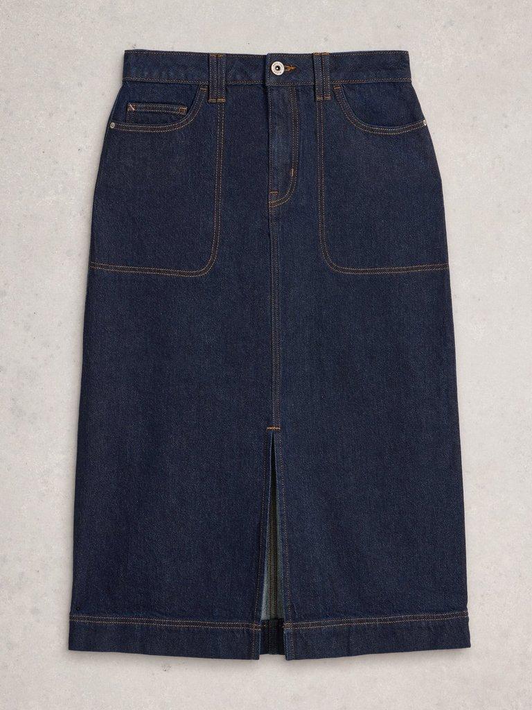 Tia Midi Denim Skirt in DK DENIM - FLAT FRONT