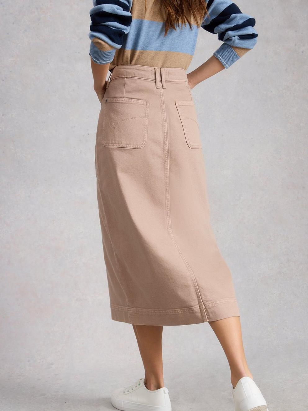 Tia Midi Denim Skirt in DK NAT - MODEL BACK