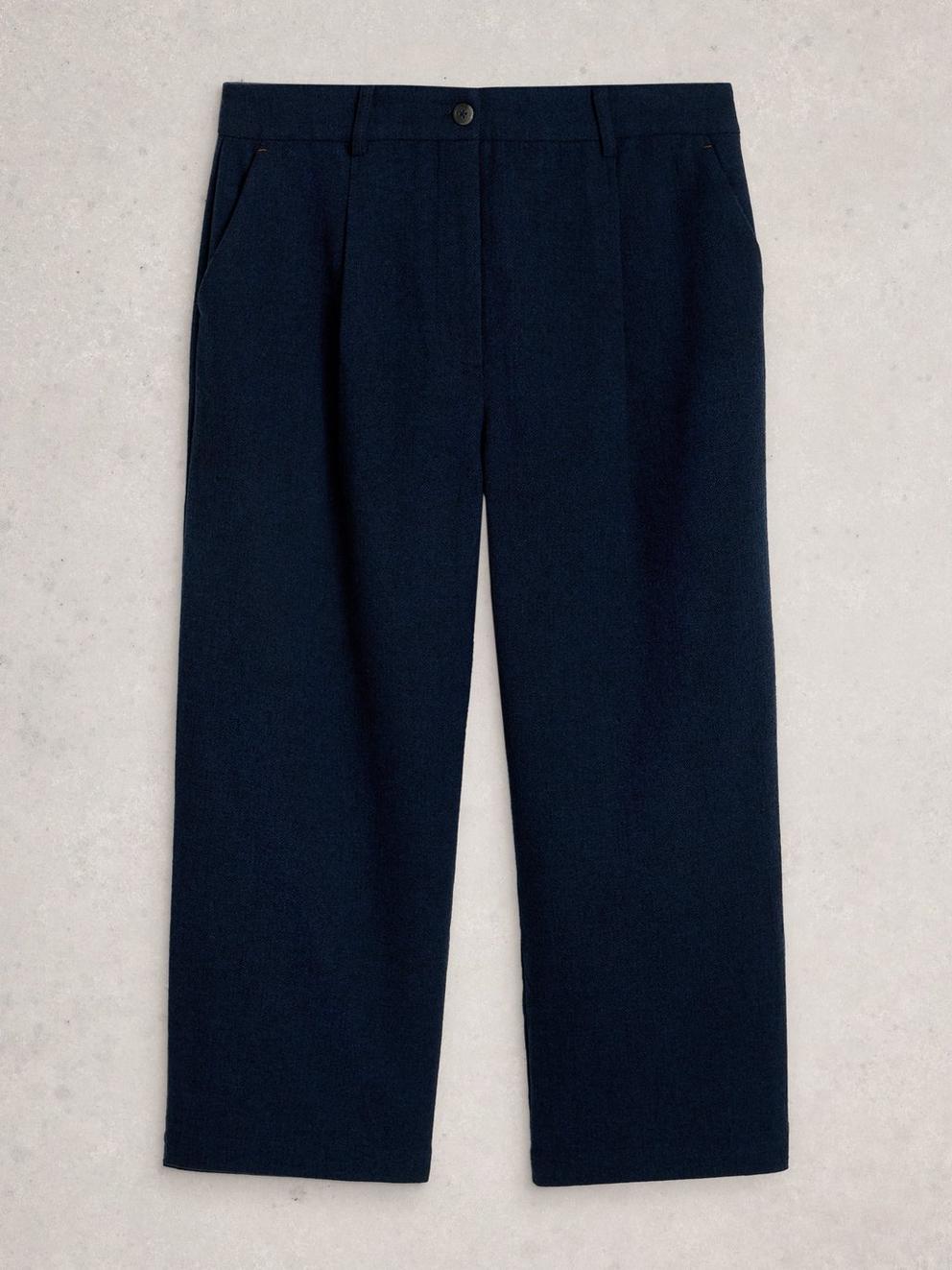 Belle Tweedy Wide Leg Crop in NAVY MULTI - FLAT FRONT