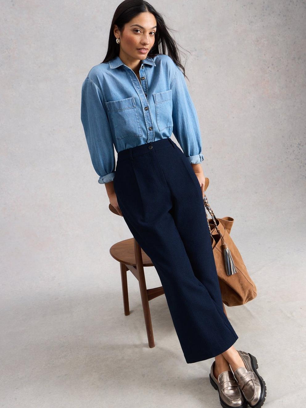 Belle Tweedy Wide Leg Crop in NAVY MULTI - MODEL DETAIL