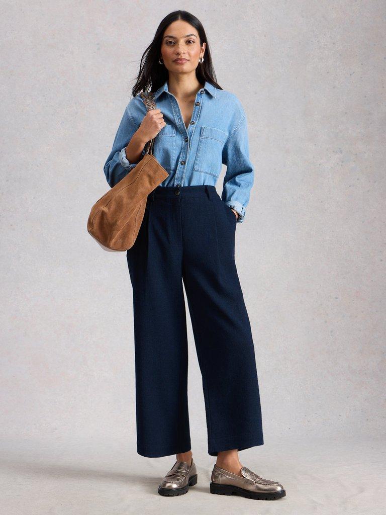 Belle Tweedy Wide Leg Crop in NAVY MULTI - MODEL FRONT