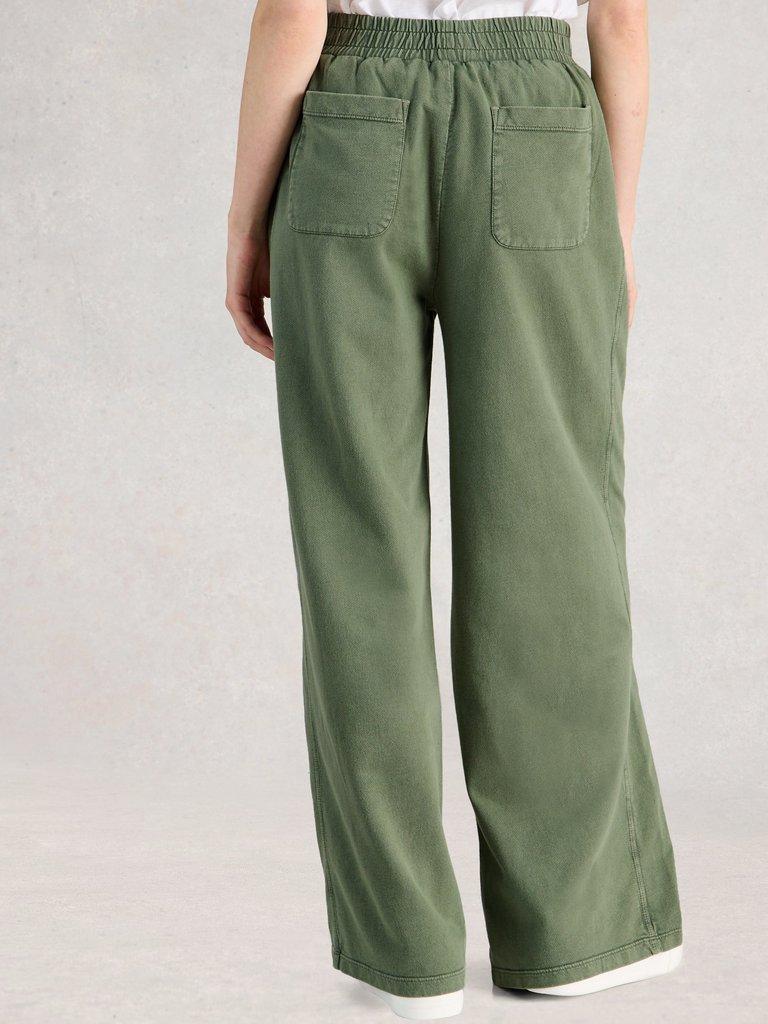 Parker Wide Leg Jogger in MID GREEN - MODEL BACK