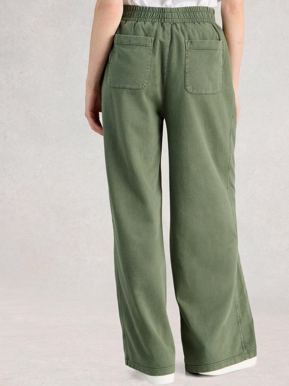 Parker Wide Leg Jogger in MID GREEN - MODEL BACK