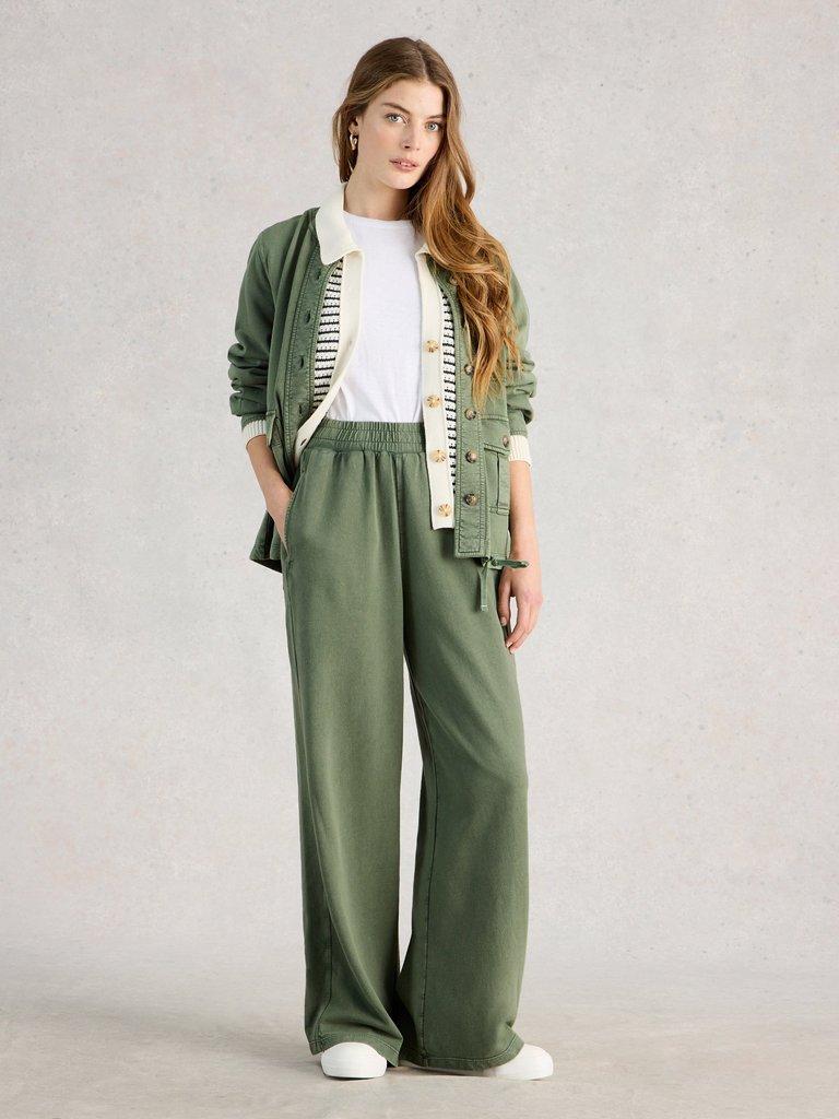 Parker Wide Leg Jogger in MID GREEN - MODEL FRONT