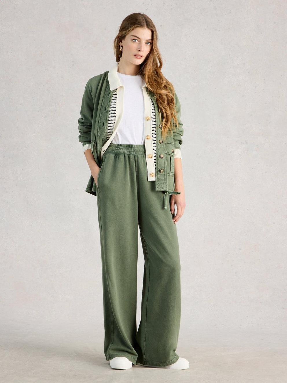 Parker Wide Leg Jogger in MID GREEN - MODEL FRONT
